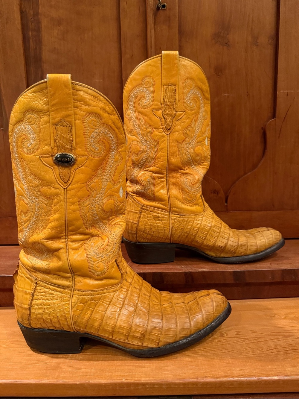 Ausente Exotic Vintage Genuine Caiman Tail Skin Cowboy Boots Size 10.5 (28.5)